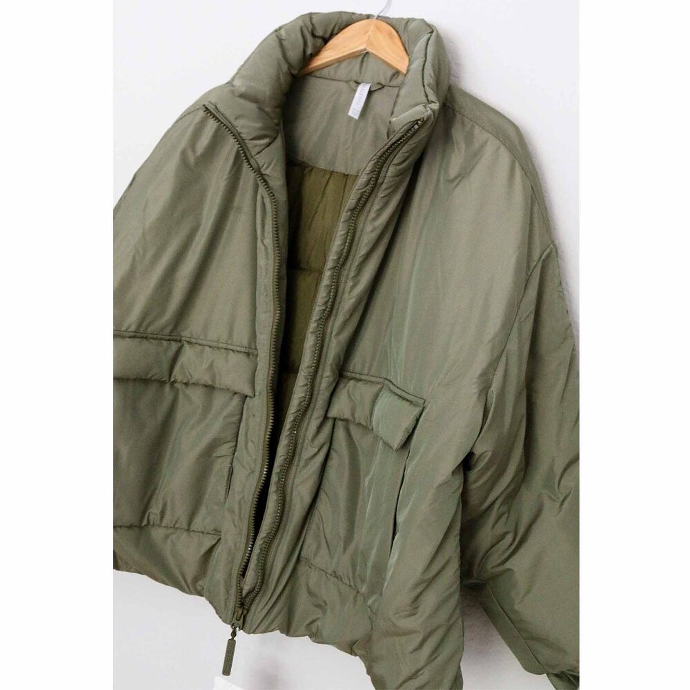 NEW Fabletics Khloe Kardashian All Weather Puffer Jacket Dark Moss Shine XXL 1X - Picture 14 of 16